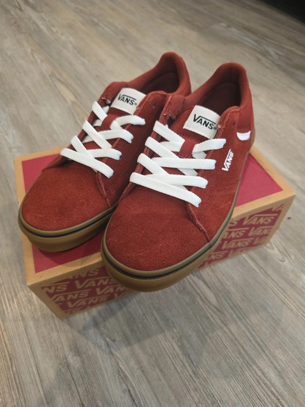 Vans Boys Red Suede Low-Top Sneakers